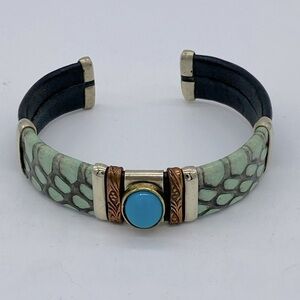 Bracelet Leather, silver, copper Hand Crafted